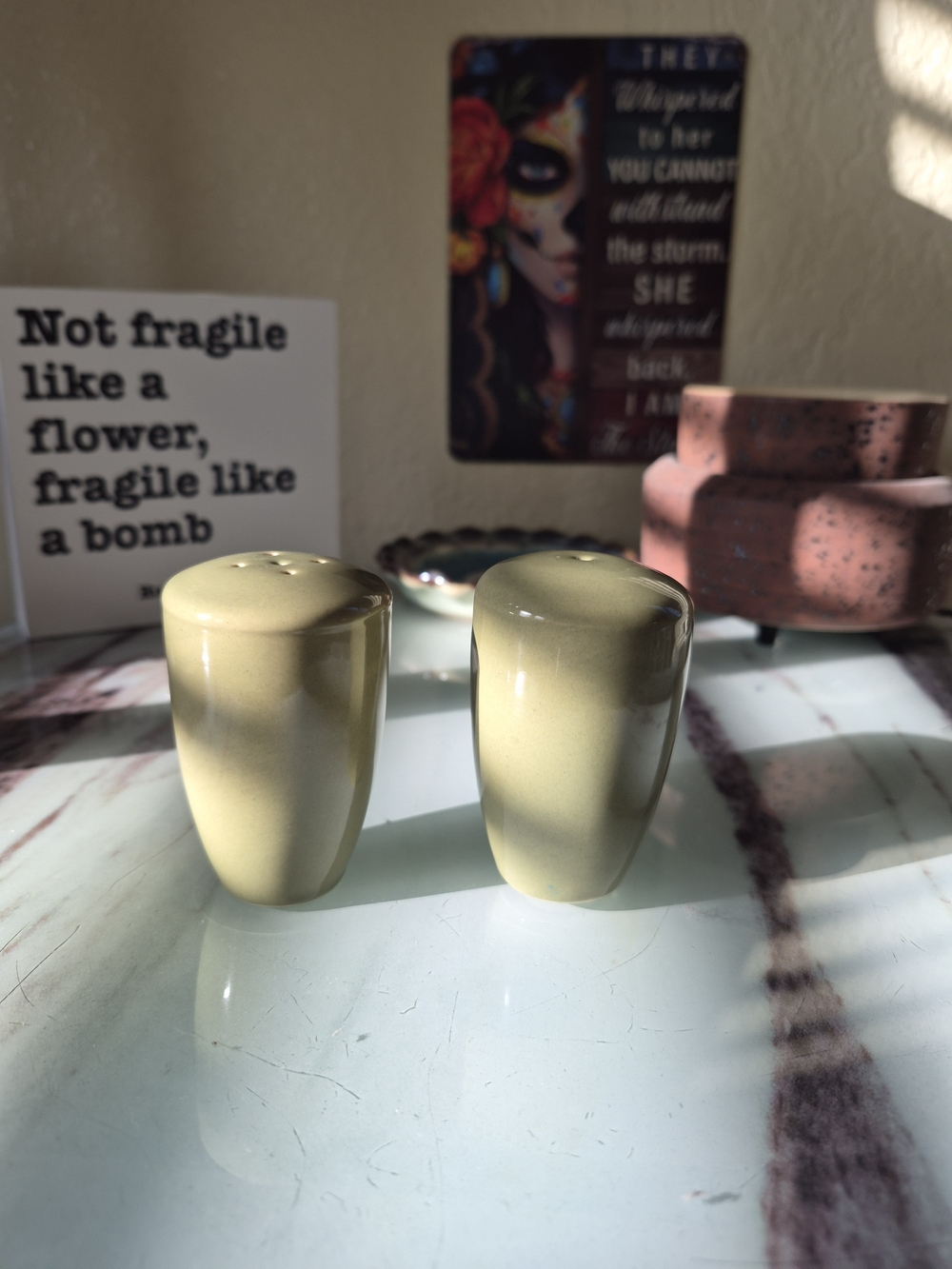 Vintage Olive Green Ceramic Salt and Pepper Shaker Set